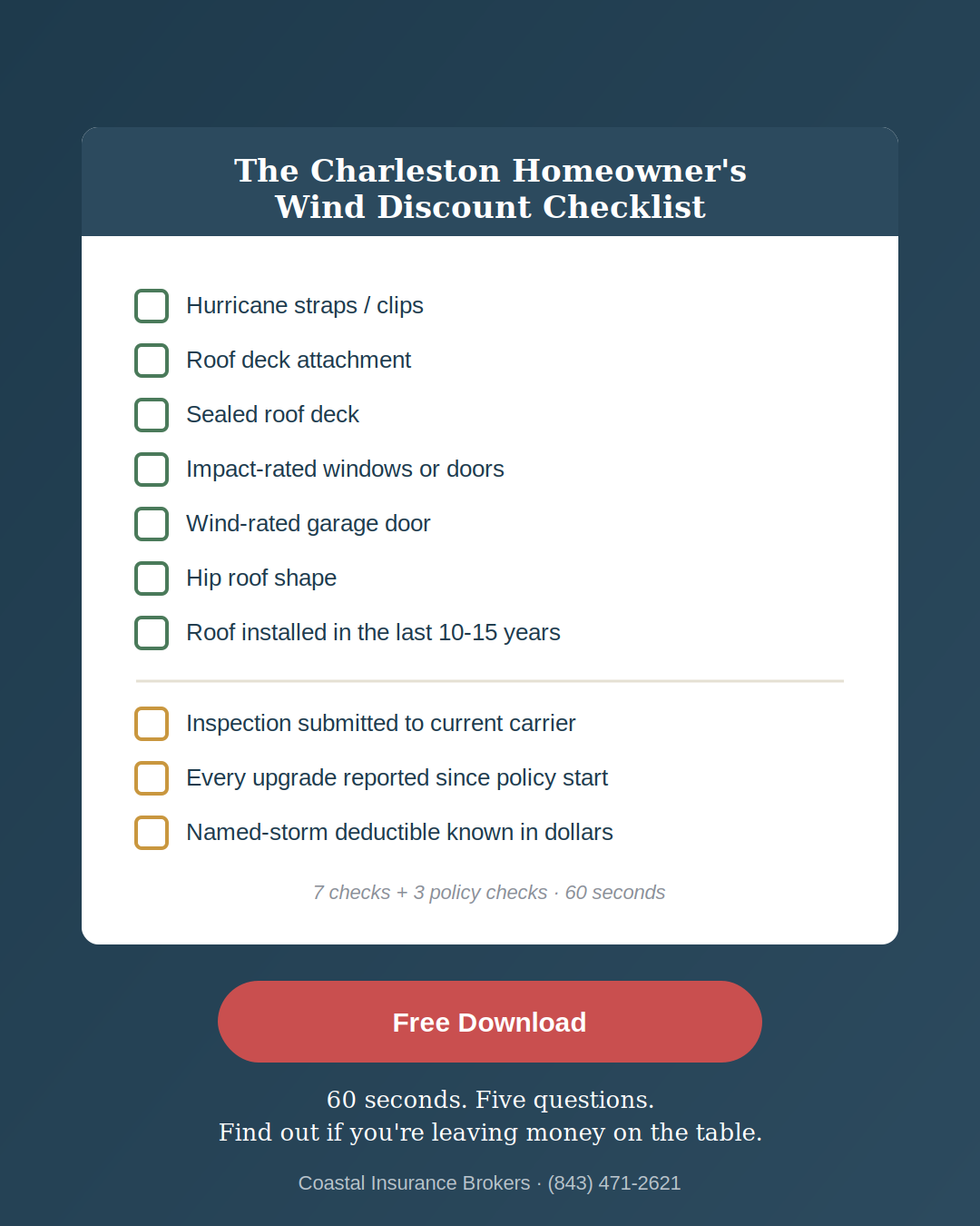 Charleston Homeowner's Wind Discount Checklist download promo